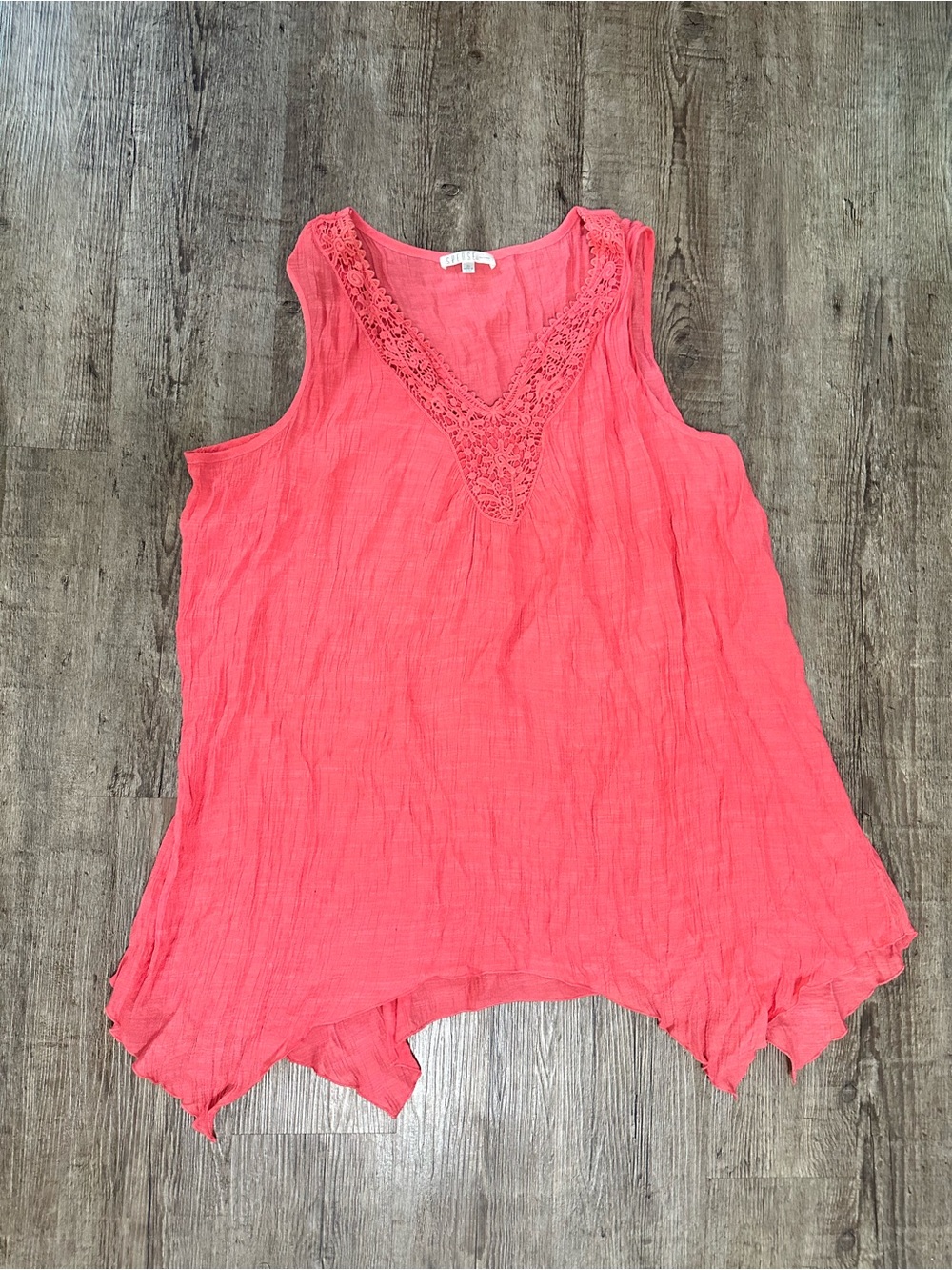 Spense Coral Sleeveless V-Neck Tank with Crochet Trim